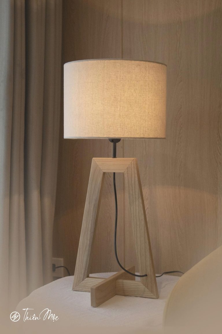 Minimalist Wooden Table Lamp with Cream Fabric Shade