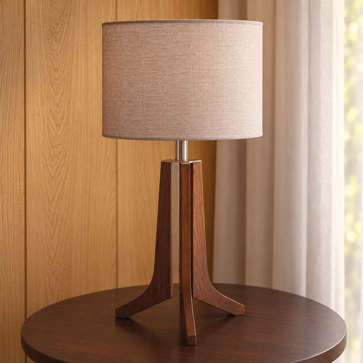 Ash Wood Tripod Table Lamp with Fabric Shade